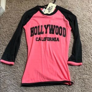 (M) 3/4Sleeve pink & Grey Hollywood California Top